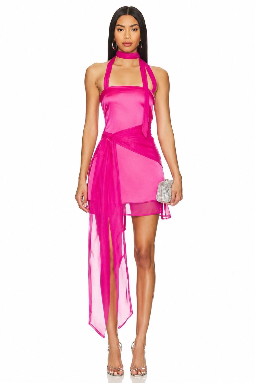 OW Collection EVE Wrap Dress Pink Dreams Long Sleeve Mini XS US 4